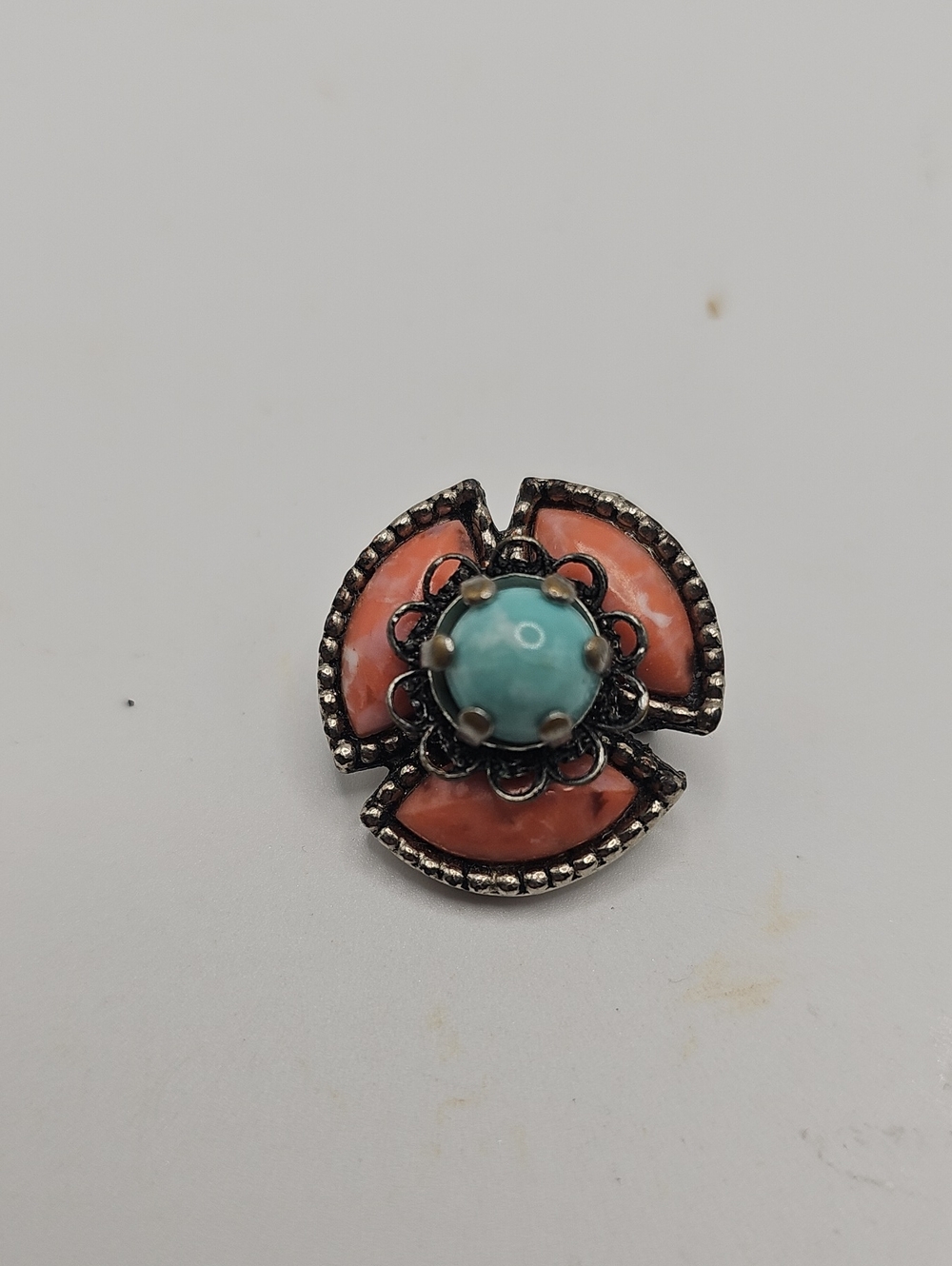 Roma Vintage Turquoise & Coral Floral Brooch